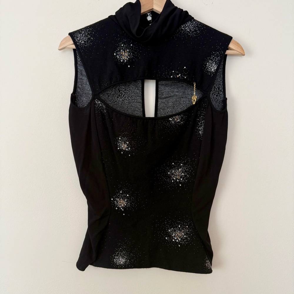 Vintage Rare Roberto Cavalli Astrology Sleeveless Sweater Drapey Mock Neck Sz L